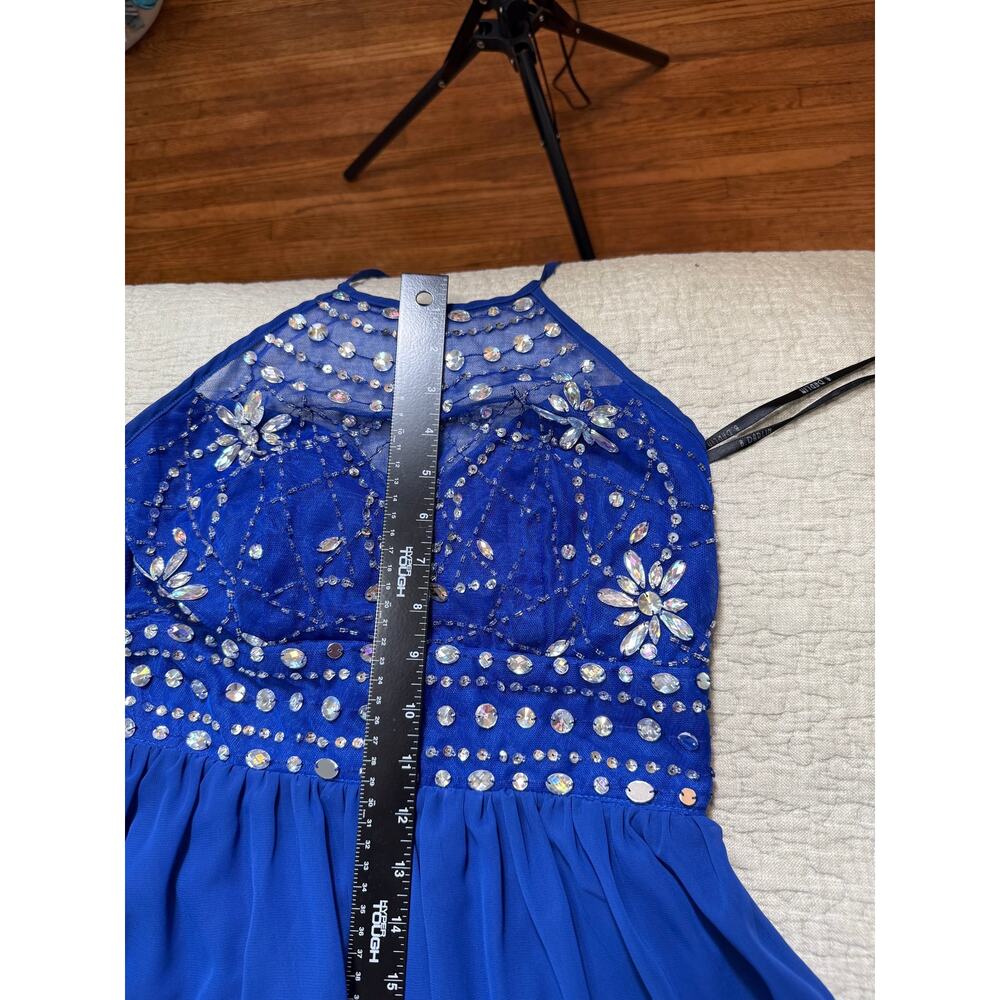 Y2K B Darlin Royal Blue Heavily Embellished Halter Chiffon Juniors 9/10 Formal - Picture 7 of 13